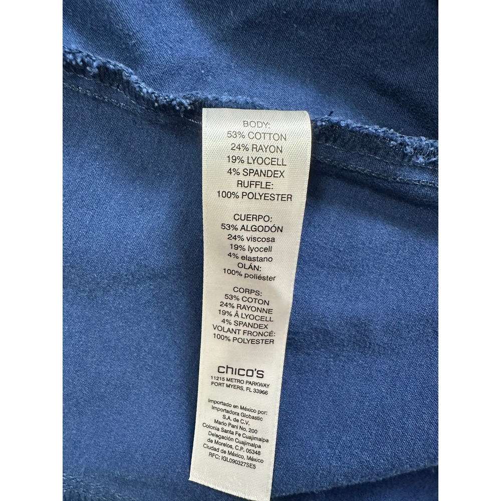 Chico's Military Jacket Women 1 Navy Blue Ruffle Hem Silver Crest Button Blazer - Picture 6 of 9